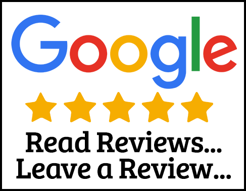 Google five-star reviews badge encouraging reading and leaving reviews